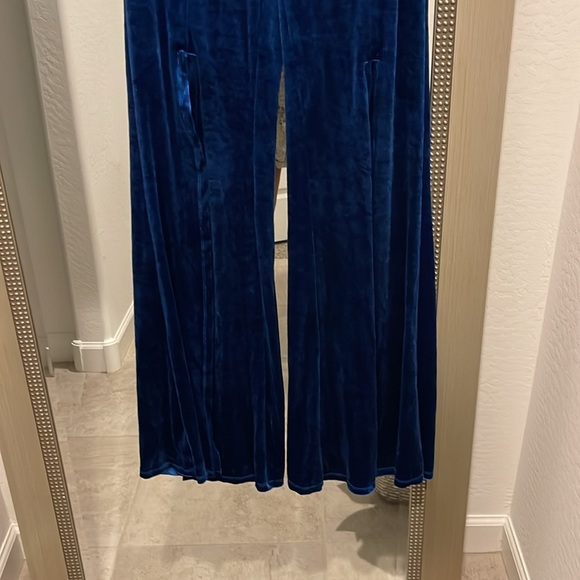 2 piece velvet pants set crop top and pants - BLUE - Picture 8 of 16